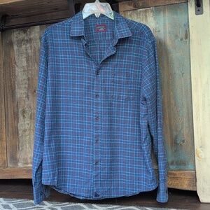 Untuckit 100% Cotton Blue Plaid Button Down Flannel Shirt - Men's Large